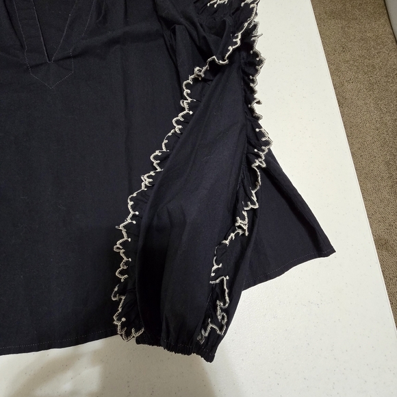 Ulla Johnson Amandine Embroidered Cotton Cold Shoulder Ruffle Blouse Midnight 6 - Picture 8 of 11